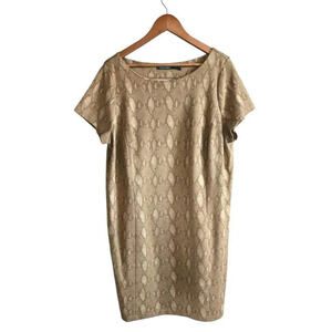 Lauren Ralph Lauren Dress Women's 2X Tan Snake Print Shift Dress Short Sleeve